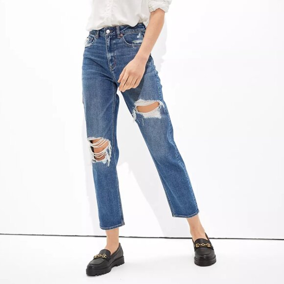 AE American Eagle Outfitters Stretch Mom Straight High Waisted Pants 0 Long Tall - Picture 1 of 11